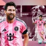 लियोनल मेस्सी इंटर मियामी के लिए LA Galaxy के खिलाफ गोल करते हुए, स्टेडियम में दर्शकों की उत्साही प्रतिक्रिया।
